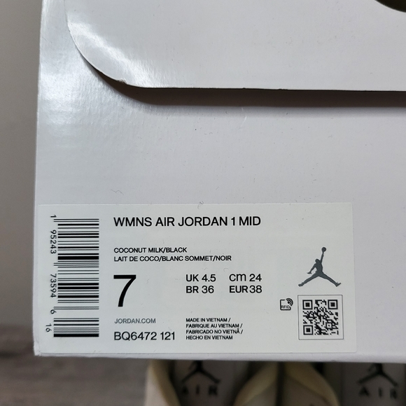 NEW Women's Size 7 Jordan 1 Mid 'Coconut Milk' - BQ6472-121 - Picture 10 of 10